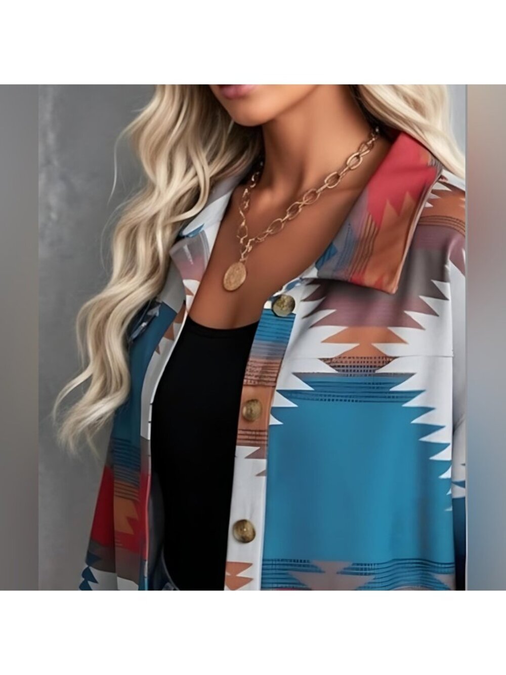 Geo Print Drop Shoulder Jacket - Picture 3 of 8